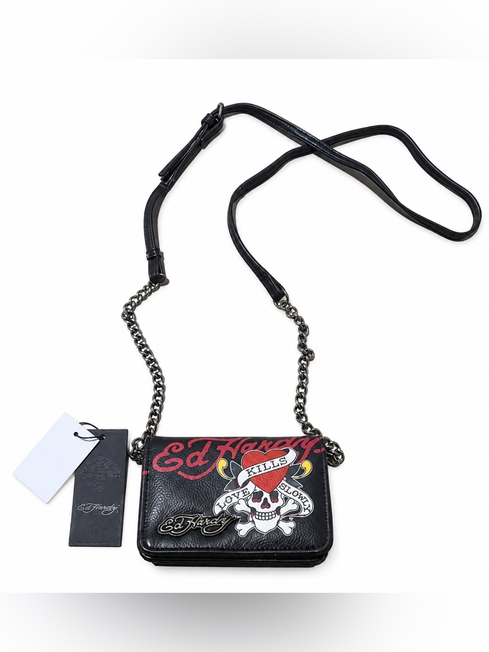 Ed Hardy Crossbody Wallet Graphic in Black & Red NWT